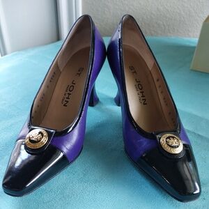 St. John Leather Adena 3" Pumps, Purple/Black, Size 6B Made In Italy